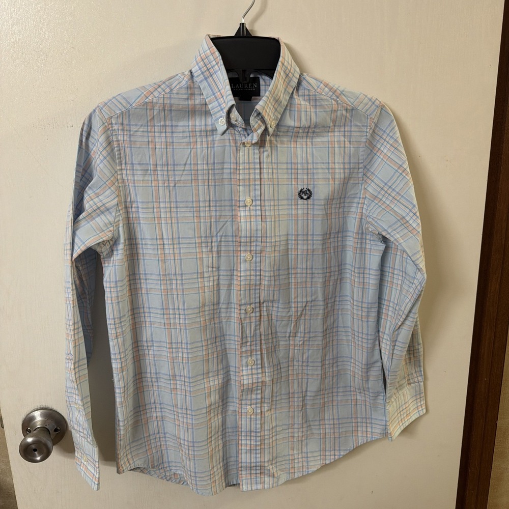 Ralph Lauren Light Blue and Orange Plaid Shirt | Size 14 Boy's